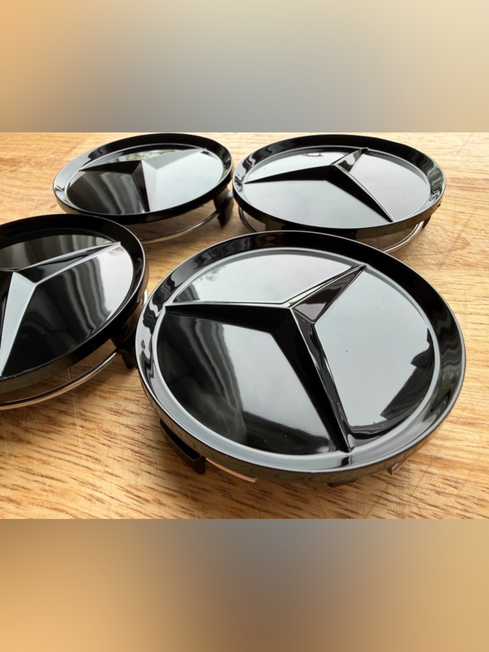 4x Mercedes Benz Center Caps All Glossy Black 2.95Inch/75mm Fits Most Models